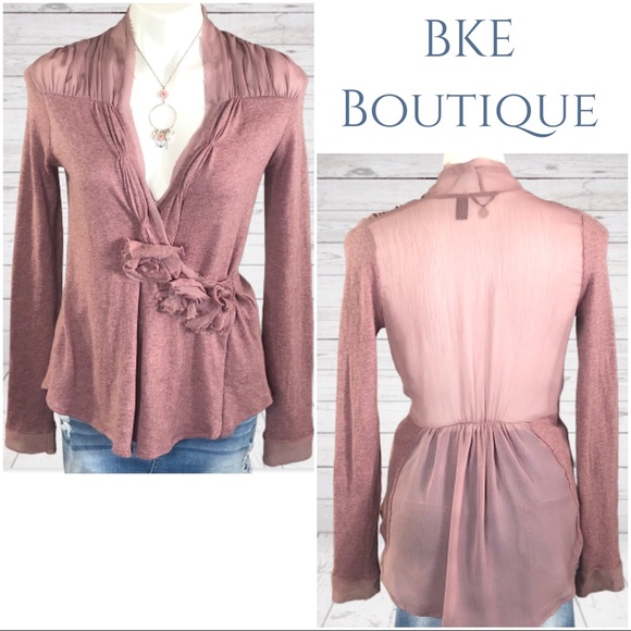 BKE Tops - BKE Boutique Boho Faux Wraparound Sheer Back Top